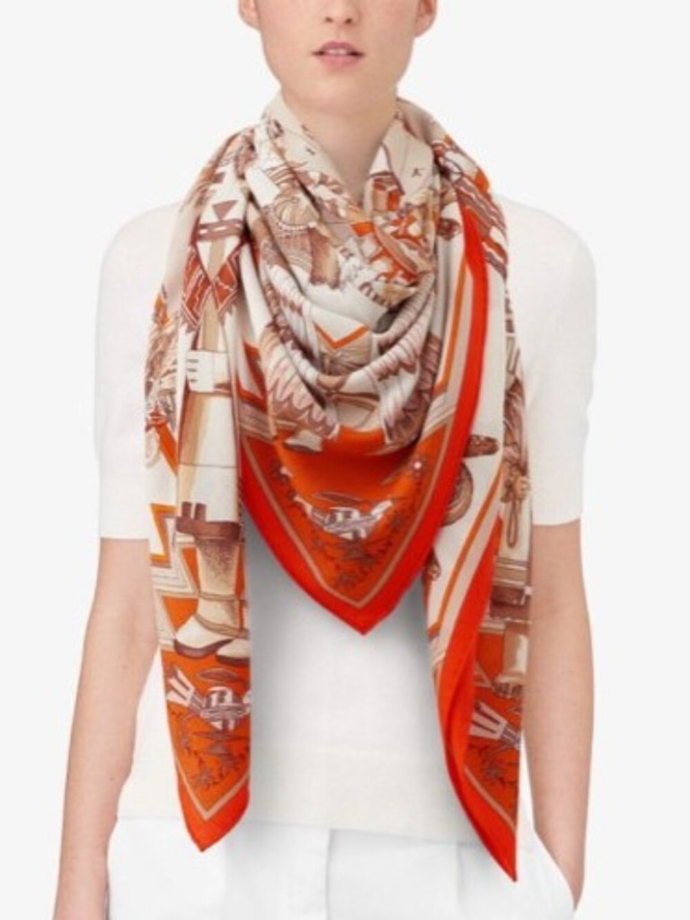 Hermes Kachinas Cashmere Silk Shawl Scarf